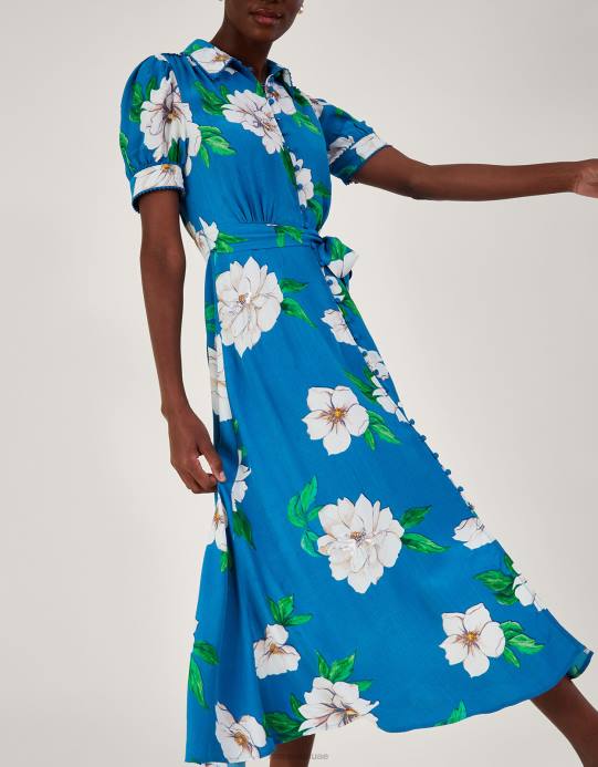 Monsoon نحيف فستان ميلانا على شكل قميص مزين بالفيسكوز المستدام D68H517 ملابس أزرق