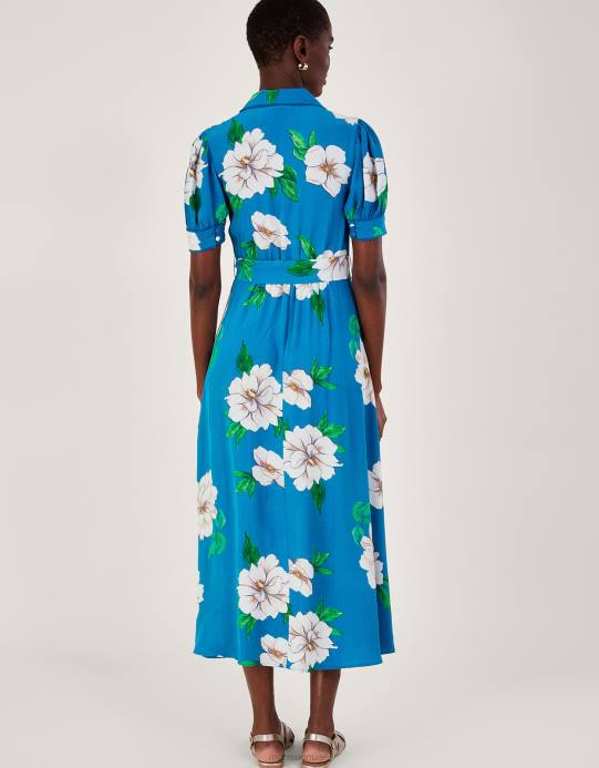 Monsoon نحيف فستان ميلانا على شكل قميص مزين بالفيسكوز المستدام D68H517 ملابس أزرق