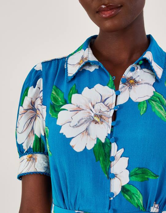 Monsoon نحيف فستان ميلانا على شكل قميص مزين بالفيسكوز المستدام D68H517 ملابس أزرق