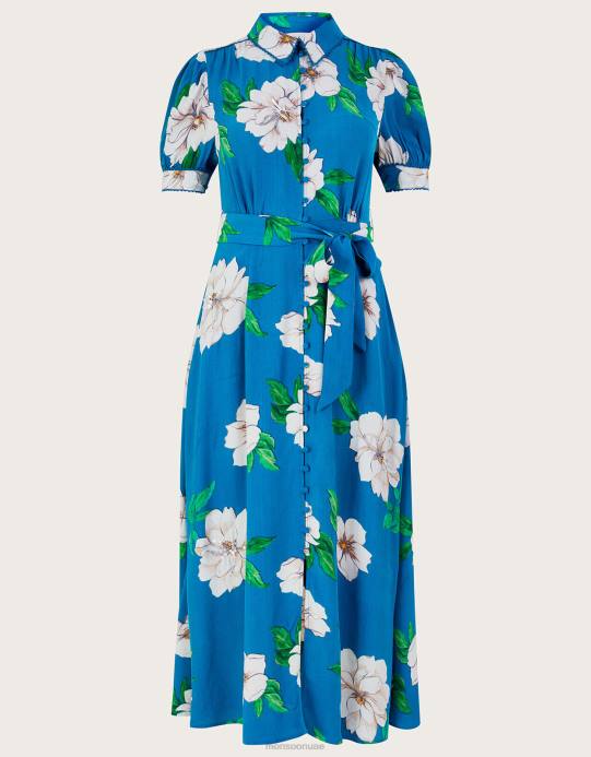 Monsoon نحيف فستان ميلانا على شكل قميص مزين بالفيسكوز المستدام D68H517 ملابس أزرق