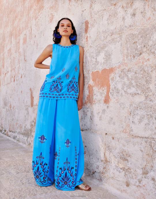 Monsoon نحيف بنطال واسع الساق مطرز من لينزينج إيكوفيرو D68H521 ملابس أزرق