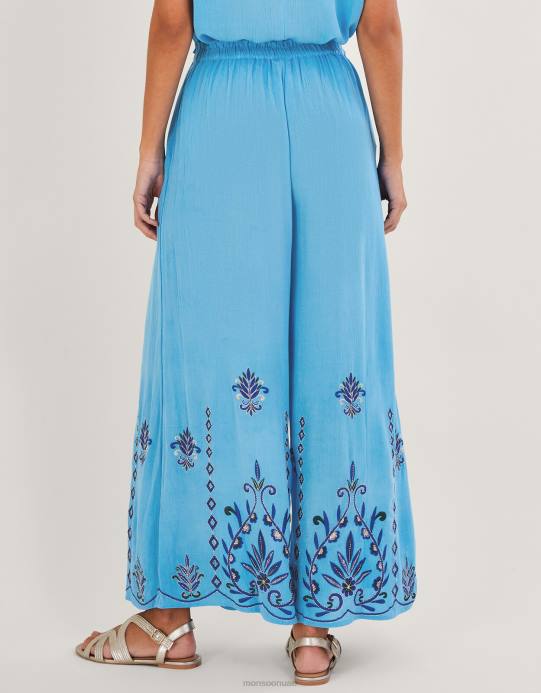 Monsoon نحيف بنطال واسع الساق مطرز من لينزينج إيكوفيرو D68H521 ملابس أزرق