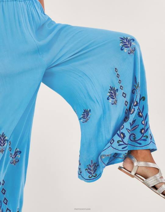 Monsoon نحيف بنطال واسع الساق مطرز من لينزينج إيكوفيرو D68H521 ملابس أزرق