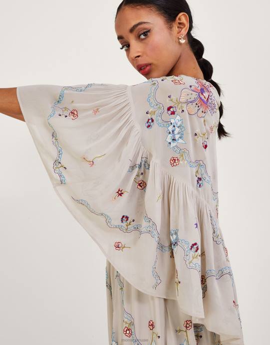 Monsoon نحيف فستان سيرافينا طويل بكاب مطرز D68H522 ملابس ناقص