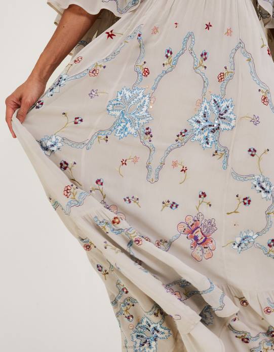 Monsoon نحيف فستان سيرافينا طويل بكاب مطرز D68H522 ملابس ناقص