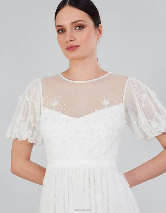 Monsoon نحيف فستان زفاف طويل مزين من سيلينا D68H527 ملابس عاج