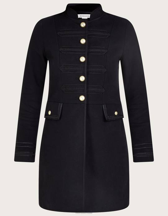 Monsoon نحيف سترة عسكرية طويلة D68H52 ملابس أسود