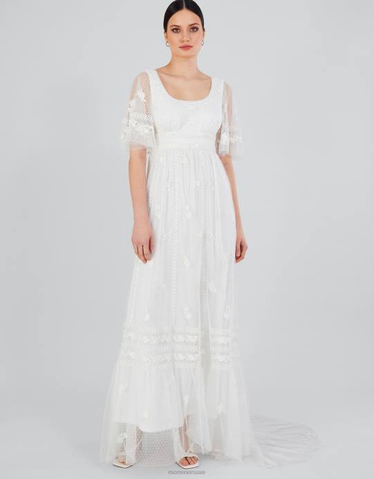 Monsoon نحيف فستان زفاف جوليتا مزين بالدانتيل المطرز D68H531 ملابس عاج