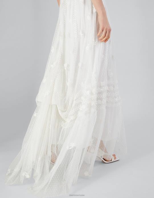 Monsoon نحيف فستان زفاف جوليتا مزين بالدانتيل المطرز D68H531 ملابس عاج