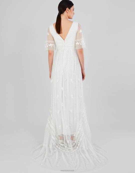 Monsoon نحيف فستان زفاف جوليتا مزين بالدانتيل المطرز D68H531 ملابس عاج