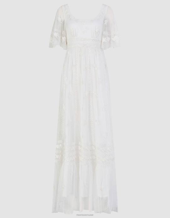 Monsoon نحيف فستان زفاف جوليتا مزين بالدانتيل المطرز D68H531 ملابس عاج