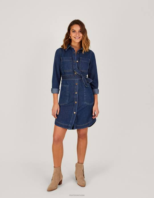 Monsoon نحيف شيرلي فستان قميص الدنيم D68H534 ملابس الأزرق (الدنيم الأزرق)