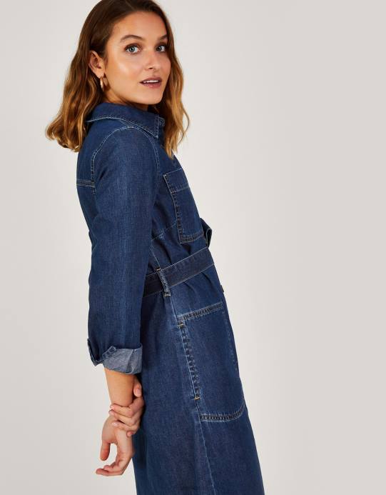 Monsoon نحيف شيرلي فستان قميص الدنيم D68H534 ملابس الأزرق (الدنيم الأزرق)