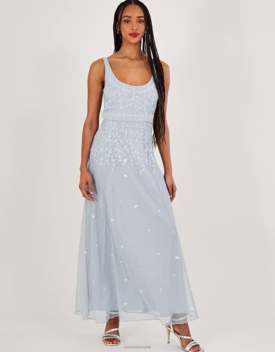 Monsoon نحيف فستان طويل مطرز من تصميم يوجين D68H536 ملابس سحاب