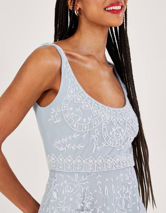 Monsoon نحيف فستان طويل مطرز من تصميم يوجين D68H536 ملابس سحاب