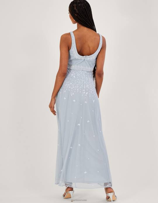 Monsoon نحيف فستان طويل مطرز من تصميم يوجين D68H536 ملابس سحاب