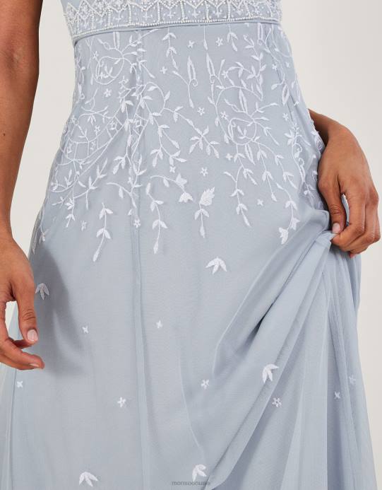 Monsoon نحيف فستان طويل مطرز من تصميم يوجين D68H536 ملابس سحاب