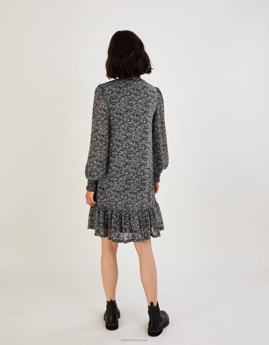 Monsoon نحيف فستان جيرسيه بيزلي برقبة عالية D68H538 ملابس أسود