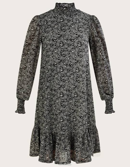 Monsoon نحيف فستان جيرسيه بيزلي برقبة عالية D68H538 ملابس أسود