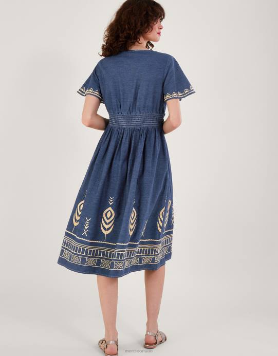 Monsoon نحيف فستان ريش الطاووس D68H541 ملابس الأزرق (الدنيم الأزرق)