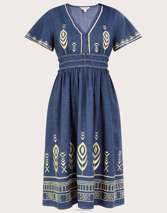 Monsoon نحيف فستان ريش الطاووس D68H541 ملابس الأزرق (الدنيم الأزرق)