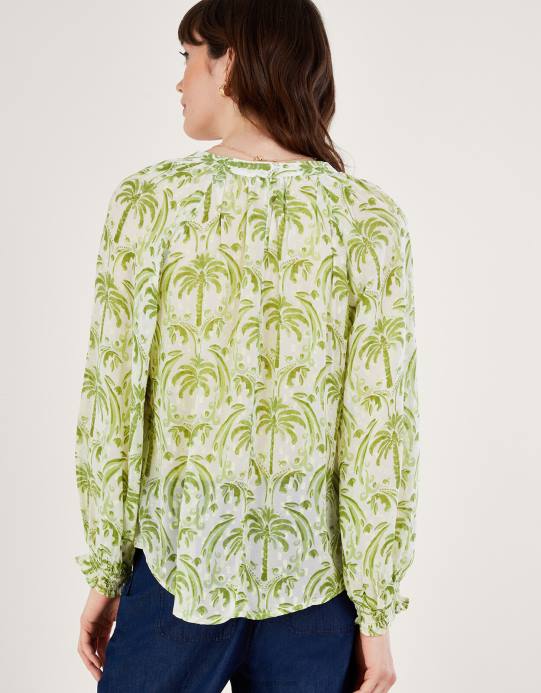 Monsoon نحيف بلوزة بطبعة نخيل معدنية من تصميم أوريانا D68H545 ملابس عاج