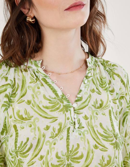 Monsoon نحيف بلوزة بطبعة نخيل معدنية من تصميم أوريانا D68H545 ملابس عاج