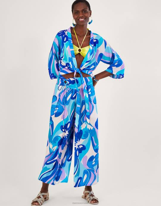 Monsoon نحيف بنطال قصير بطبعة دوامة في لينزينغ إيكوفيرو D68H548 ملابس أزرق