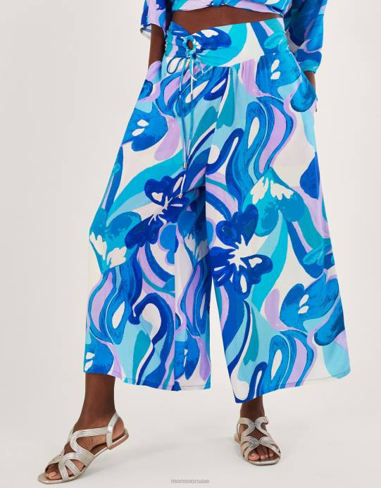 Monsoon نحيف بنطال قصير بطبعة دوامة في لينزينغ إيكوفيرو D68H548 ملابس أزرق