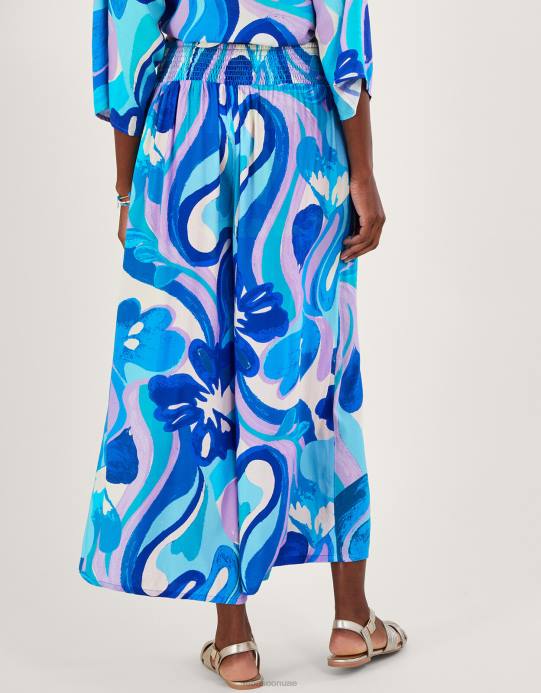 Monsoon نحيف بنطال قصير بطبعة دوامة في لينزينغ إيكوفيرو D68H548 ملابس أزرق