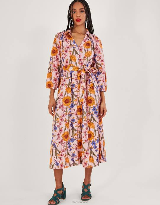 Monsoon نحيف فستان قميص ليلى من مزيج الكتان D68H551 ملابس الوردي (احمر الخدود)