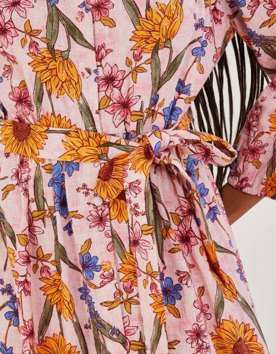 Monsoon نحيف فستان قميص ليلى من مزيج الكتان D68H551 ملابس الوردي (احمر الخدود)