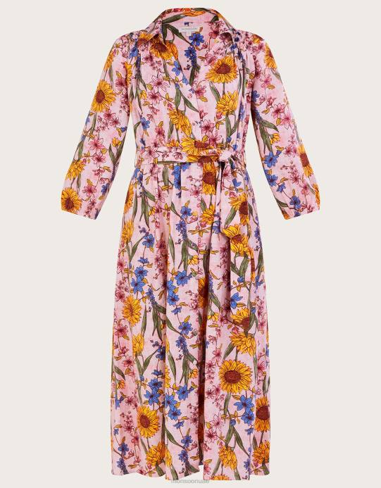 Monsoon نحيف فستان قميص ليلى من مزيج الكتان D68H551 ملابس الوردي (احمر الخدود)