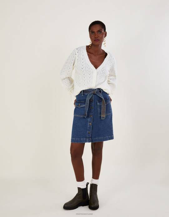 Monsoon نحيف زر من الدنيم من خلال التنورة بحزام مع القطن المستدام D68H553 ملابس الأزرق (نيلي)