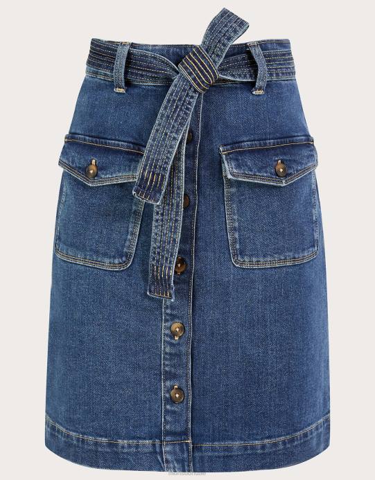 Monsoon نحيف زر من الدنيم من خلال التنورة بحزام مع القطن المستدام D68H553 ملابس الأزرق (نيلي)