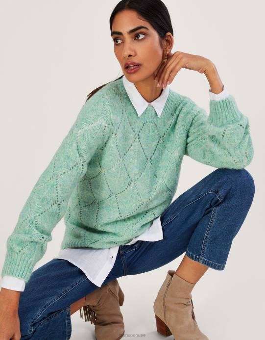 Monsoon نحيف سترة طويلة بخياطة ماسية مع بوليستر معاد تدويره D68H555 ملابس أخضر