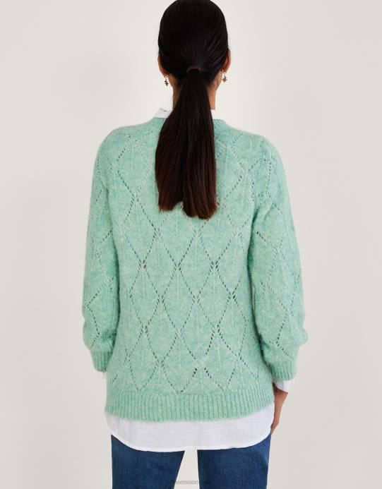 Monsoon نحيف سترة طويلة بخياطة ماسية مع بوليستر معاد تدويره D68H555 ملابس أخضر