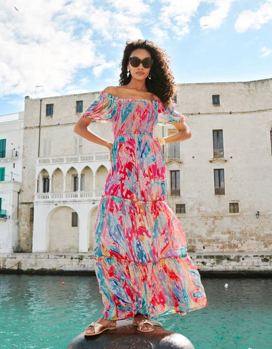 Monsoon نحيف فستان آرييل ميتاليك ماكسي D68H558 ملابس متعدد