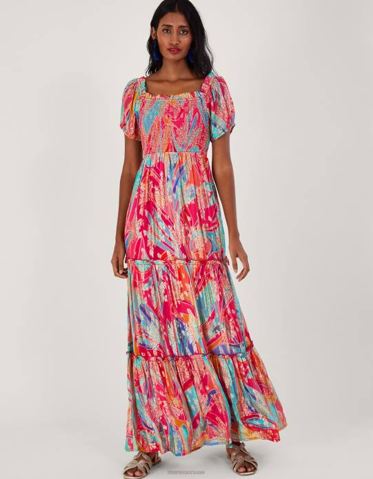 Monsoon نحيف فستان آرييل ميتاليك ماكسي D68H558 ملابس متعدد