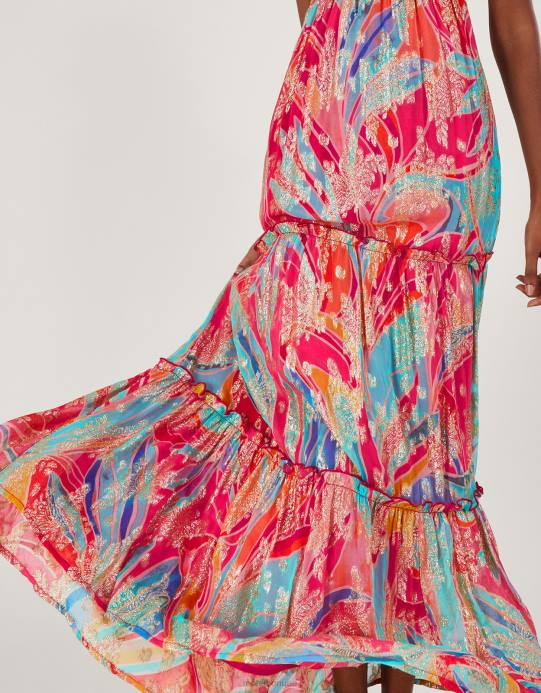 Monsoon نحيف فستان آرييل ميتاليك ماكسي D68H558 ملابس متعدد