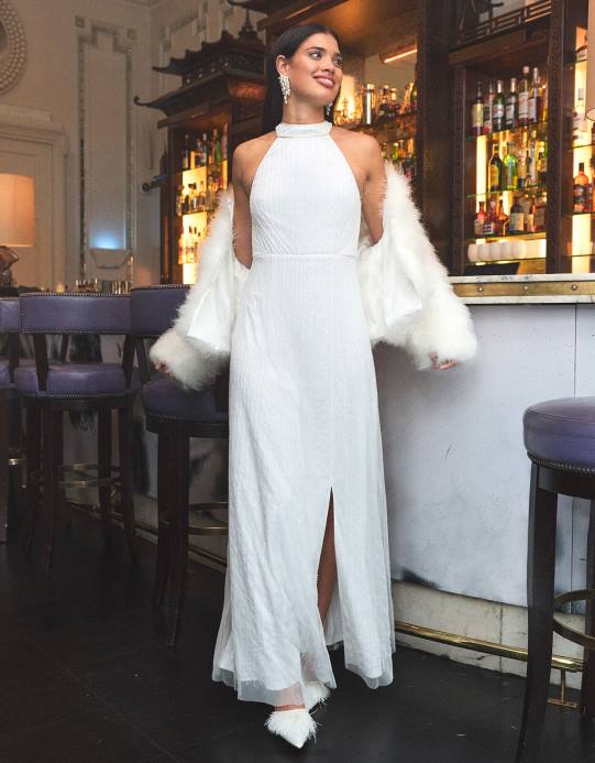 Monsoon نحيف فستان زفاف ماكسي مزين بحمالات من نيكيتا D68H559 ملابس عاج