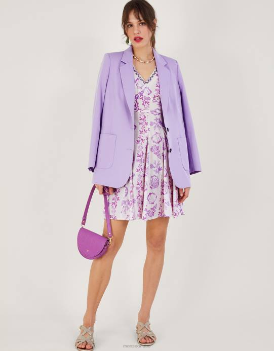 Monsoon نحيف فستان قصير بطبعة صدفة D68H55 ملابس لون القرنفل