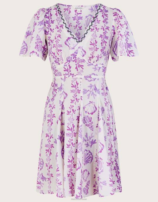 Monsoon نحيف فستان قصير بطبعة صدفة D68H55 ملابس لون القرنفل