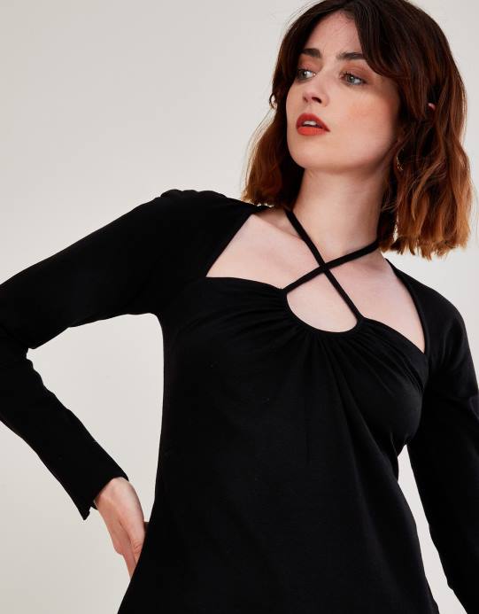 Monsoon نحيف قطعة علوية من الجيرسيه بفتحات D68H561 ملابس أسود