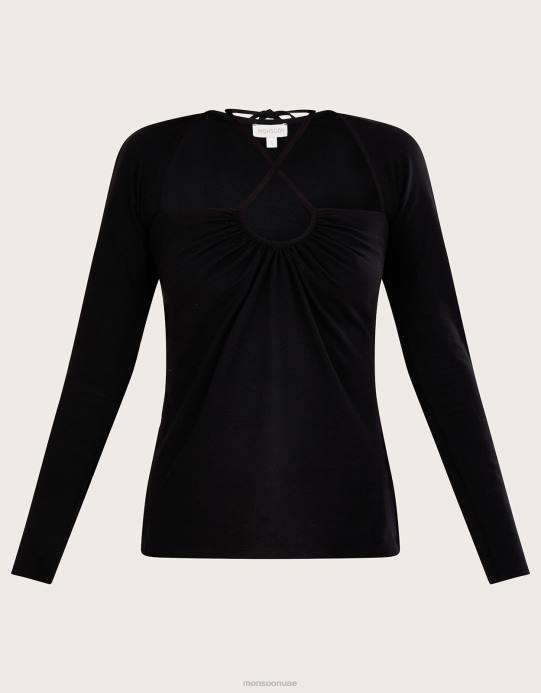 Monsoon نحيف قطعة علوية من الجيرسيه بفتحات D68H561 ملابس أسود