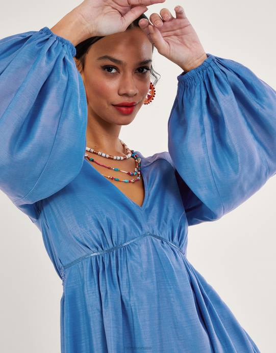 Monsoon نحيف فستان بالمر ماكسي من البوليستر المعاد تدويره D68H564 ملابس أزرق