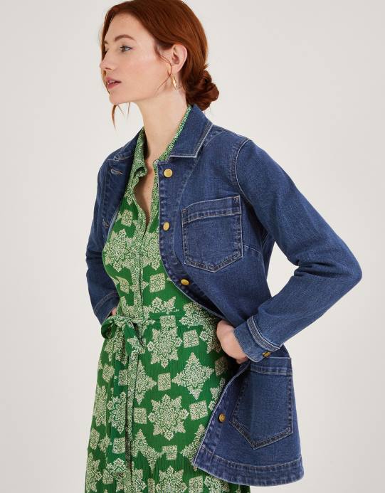 Monsoon نحيف سترة ميندي طويلة من الدنيم من القطن المستدام D68H568 ملابس الأزرق (الدنيم الأزرق)