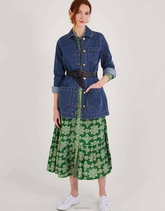 Monsoon نحيف سترة ميندي طويلة من الدنيم من القطن المستدام D68H568 ملابس الأزرق (الدنيم الأزرق)