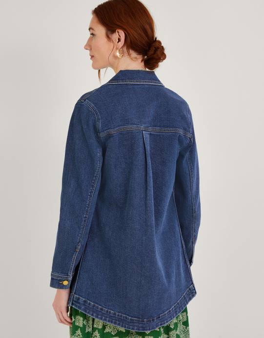 Monsoon نحيف سترة ميندي طويلة من الدنيم من القطن المستدام D68H568 ملابس الأزرق (الدنيم الأزرق)