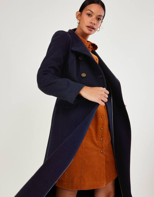 Monsoon نحيف معطف فانيسا بتنورة من مزيج الصوف D68H570 ملابس الأزرق الداكن)